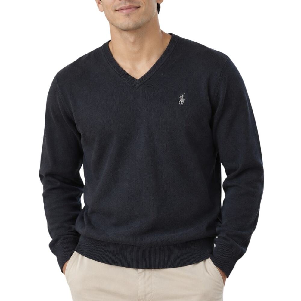 Polo Ralph Lauren Black Pima Cotton V Neck Sweater M Preppy